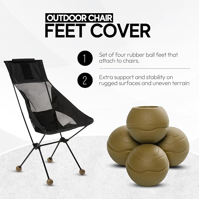 Stabilizing Rubber Ball Feet for Helinox Camping Chair - Durable Outdoor Chair Leg Cap Help Stability on Rugged and Uneven Surfaces (Coyote TAN 45mm)