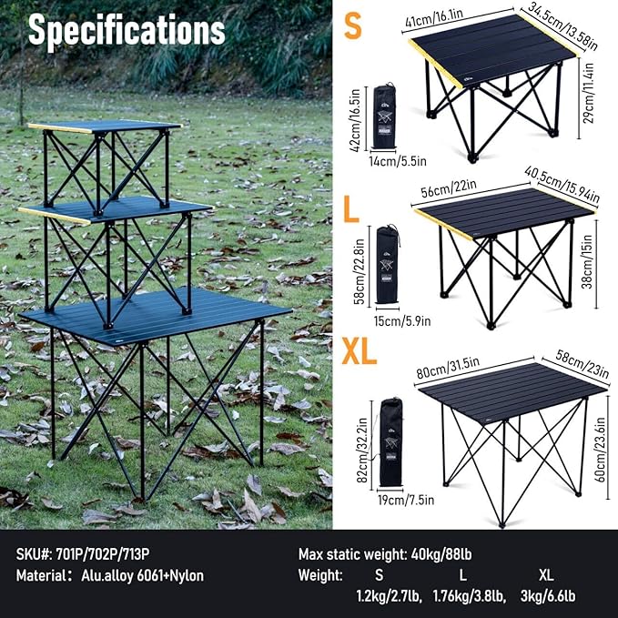 iClimb Ultralight Compact Camping Folding Table with Carry Bag (Reinforced Black - S)