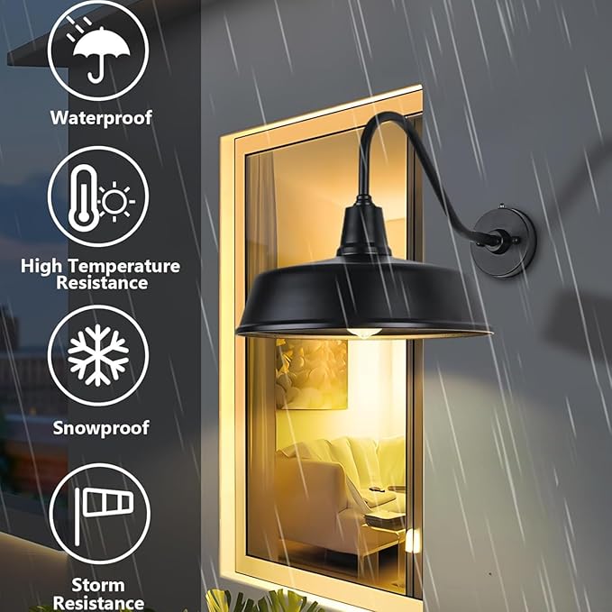 AGB101-AS18-Matte Black Gooseneck Barn Light - Matte Black Outdoor Dome with Incandescent Downlight | Wall-Mount Fixture for Patios Gardens Pathways and Large Outdoor Living Spaces