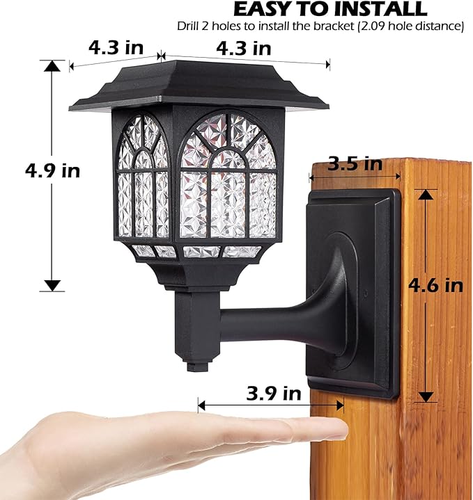 LeiDrail Solar Fence Lights 4 Pack Solar Lights Outdoor Waterproof Lantern Warm White LED Wall Deck Post Landscape Lighting for Garden Yard Patio Front Door