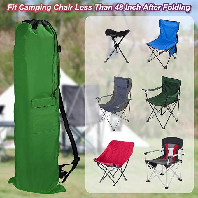 PATIKIL 47 Inch Camp Chair Replacement Bag Foldable Camping Chair Bag 900D Oxford Large Mouth Carry Bag with Adjustable Shoulder Strap &amp Side Pocket for Outdoor Camping Green