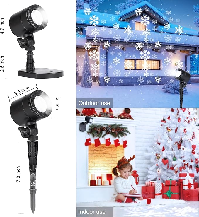 Christmas Snowflake Projector Lights Outdoor Led Rotating Snowfall Show Lights Waterproof Landscape Decorative Christmas Light Lighting for Xmas Holiday Party Garden Patio Indoor Home Decoration Show