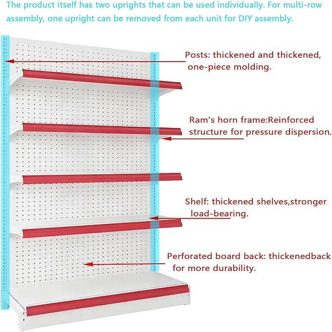 165cm/195cm Tall Retail Snack Display Shelf Floor-Standing Food Rack Holder for Grocery Supermarket Department Stores Chips/Candy/Drinks Organizer 93x80x195cm(Ten-Shelves)