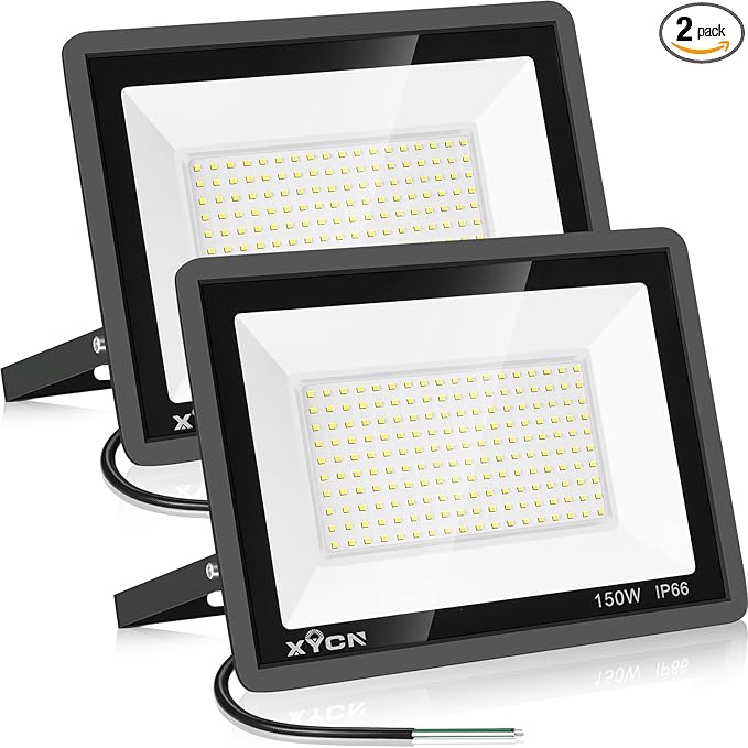 150W LED Flood Light Outdoor2 Pack 15500LM Super Bright Security LightIP66 Waterproof Floodlight5000K Daylight White LED Exterior for Basketball Court Stadium Playground