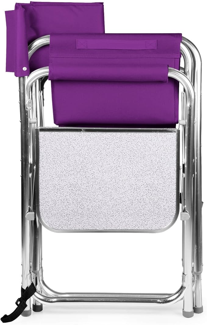 PICNIC TIME Sports Chair with Side Table and Armrest Caddy Lightweight Aluminum Folding Outdoor Camping Chair for Adults Portable Director Style Lawn Seating with Pockets &amp Carry Strap (Purple)