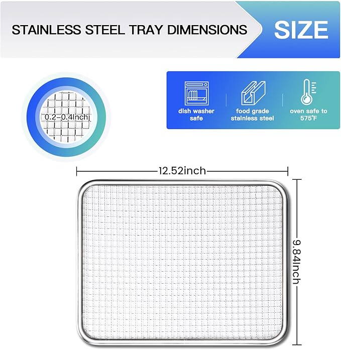 316 14pcs Stainless Steel Commercial Dehydrator Tray 9.84 * 12.52in Food Dehydrator Trays 14 Pack Fruit Dryer Trays BPA-Free Food Dryer Accessories
