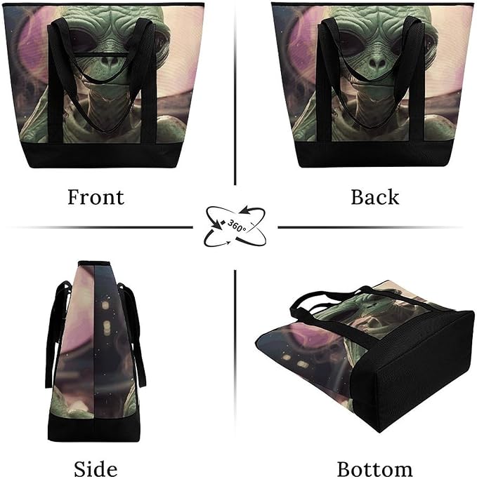 Insulated Shopping BagLarge Reusable Cooler Bags Alien Smoke Printed Foldable Shopping BagTravel Waterproof Shoulder Bag