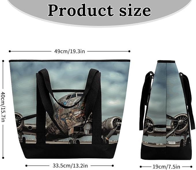 Insulated Shopping BagLarge Reusable Cooler Bags Airplane Art Printed Foldable Shopping BagTravel Waterproof Shoulder Bag