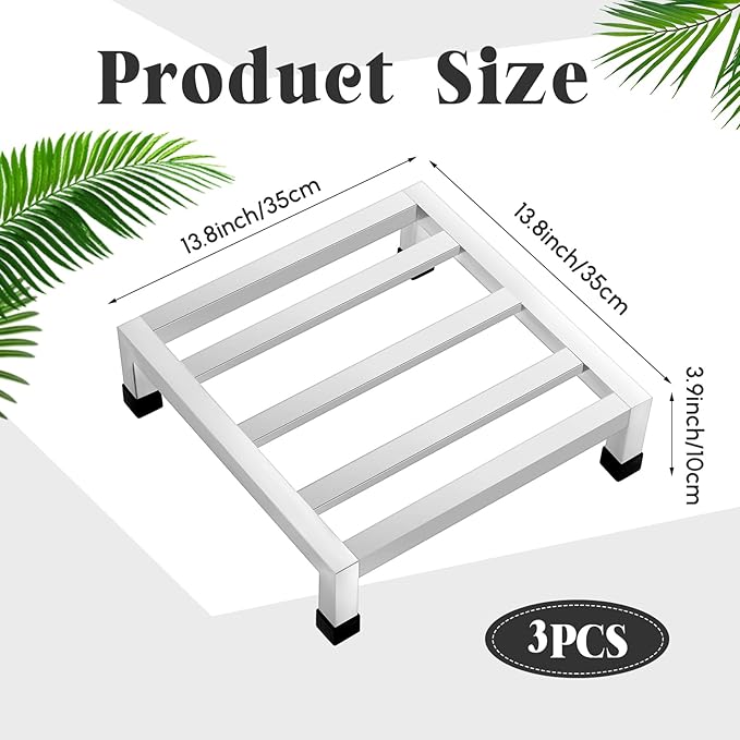 3 Pack Dunnage Rack 13.8 Long x 13.8 Wide 3.9 Height Stainless Steel Shelf 2000+ Pound Capacity Commercial Food Floor Rack for Restaurants Kitchens Garages and Vehicles