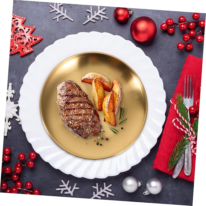 6pcs Stainless Steel Salad Plates Dinner Metal Dishes Stylish Gold Silver Food Serving Platter for Camping Outdoor Parties Bbq Appetizers