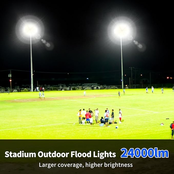 200W Flood Lights Outdoor 24000lm Bright Security Light with Plug &amp 6ft Cord 5000K Daylight White Exterior LED Floodlight IP66 Waterproof LED Work Light Yard Lights for Garage Stadium 2 Pack