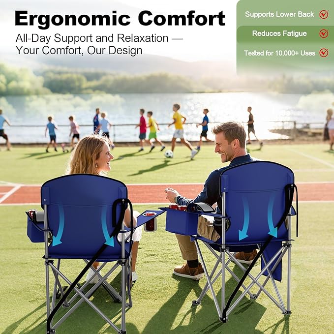 Folding Camping Chairs Durable 600D Oxford Portable Outdoor Chair with Cooler Pouch Cup Holder &amp Storage Pocket for Camping Beach Fishing