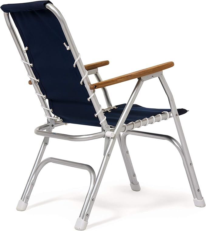 FORMA MARINE Boat Chairs High Back Navy Blue Deck Folding Marine Aluminum Teak Furniture Set of 2 M150XNB