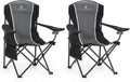 ALPHA CAMP Oversized Camping Folding Chair - Heavy Duty Steel Frame Support 350 LBS Collapsible Padded Arm With Cup Holder Quad Lumbar Back Portable for Outdoor/Indoor