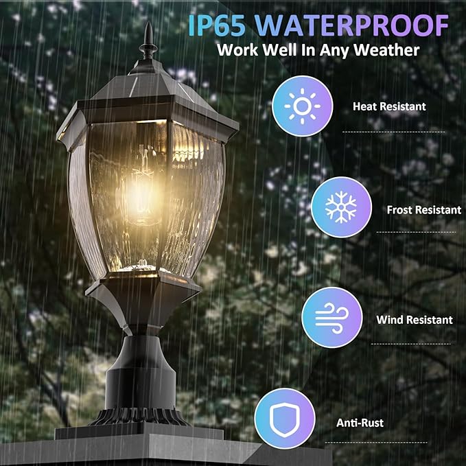 Solar Lamp Post Lights Outdoor Waterproof with Pier Mount Base 20 H Large Aluminum Outside Solar Lights for Yard Dusk to Dawn Outdoor Column Lights for Garden Pathway Patio(1 Pack)