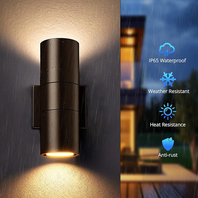 wowlite Modern Outdoor Wall Light with Dusk to Dawn Sensor 2 Pack LED Cylinder Up Down Wall Light Outdoor 2700K Warm Light Bronze Exterior Light Fixture IP65 Waterproof Wall Sconce for Porch Garage