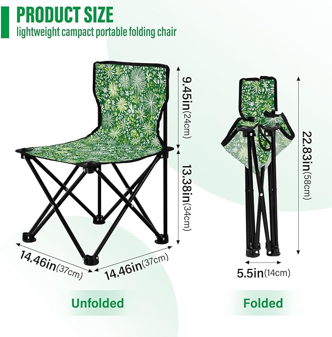 Snowflakes Emerald Green Foldable Heavy Duty Camping Chairs Lightweight Backpack Beach Chairs for Adults Includes Carry Bag