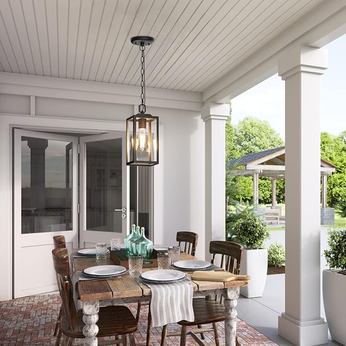 Modern Outdoor Pendant Light 1-Light Outdoor Hanging Lantern Light Matte Black Aluminum with Clear Glass Exterior Pendant Lighting Fixture for Porch Yard Gazebo