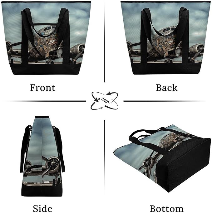 Insulated Shopping BagLarge Reusable Cooler Bags Airplane Art Printed Foldable Shopping BagTravel Waterproof Shoulder Bag