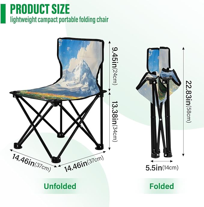 Spring Snow Mountain Portable Camping Chairs Folding Chair - Durable Oxford Fabric Lightweight Iron Frame Easy Fold Design - Ideal for Outdoor Activities Camping Fishing and Travel