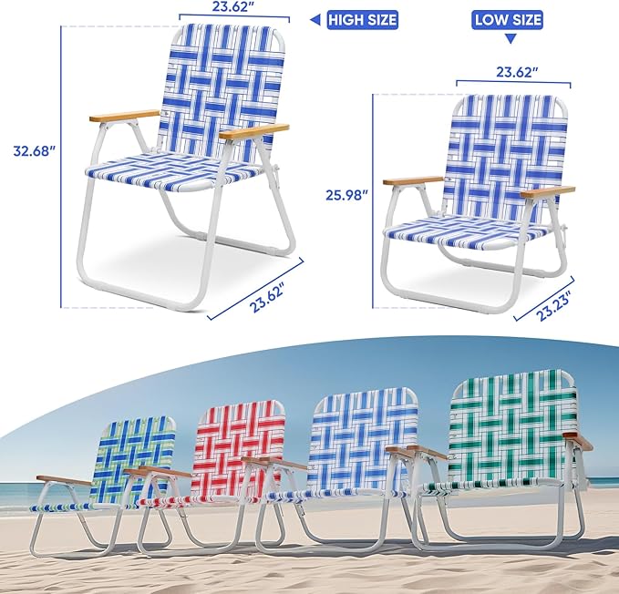 2 Pack Camping Chair Beach Chair for Adults with Highback Folding Lawn Chair with Webbed Airflow Mesh Patio Chair with Rust-Proof Coating Webbed Lawn Chair for Outdoor Fishing Backyard Blue