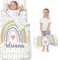 Personalized Boho Rainbow Toddler Nap Mat with Pillow and Blanket Custom Name Kids Sleeping Bag for Daycare Preschool Napping Mats for Girls Kids Slumber Bags Sleep Padded Easy Roll Up