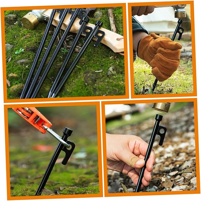 Balacoo 10Pcs Heavy Duty Metal Tent Stakes Ground Pegs for Camping and Durable Cast Fixing for Outdoor Tents and Canopies Easy to Carry Includes Storage Bag