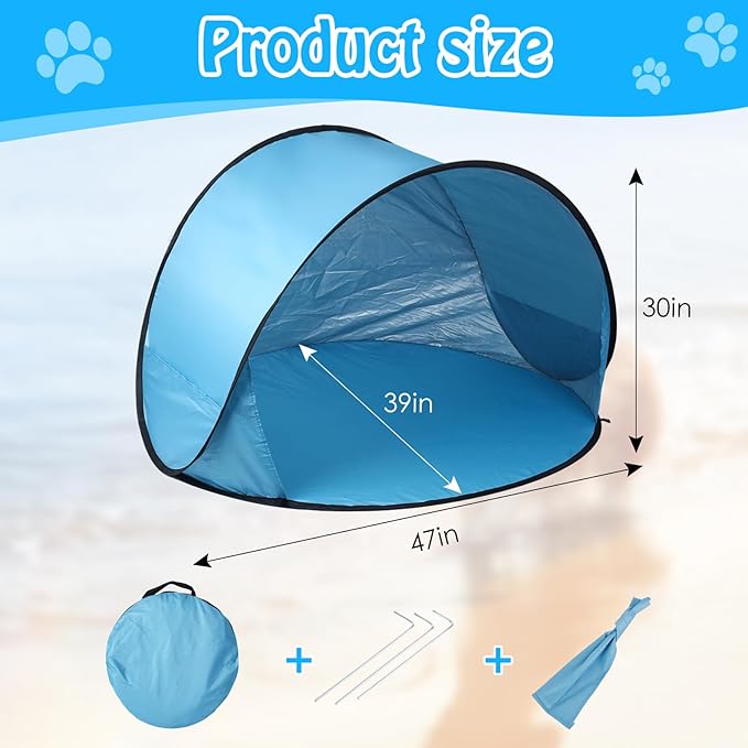 Extra Large Dog Beach Tent - 47 Lx39 Wx30 HPortable Outdoor Pop Up Pet Tent for Camping with Dogs CatsWaterproof Dog Sun Shade Shelter for Medium-Sized to Bigger Pets