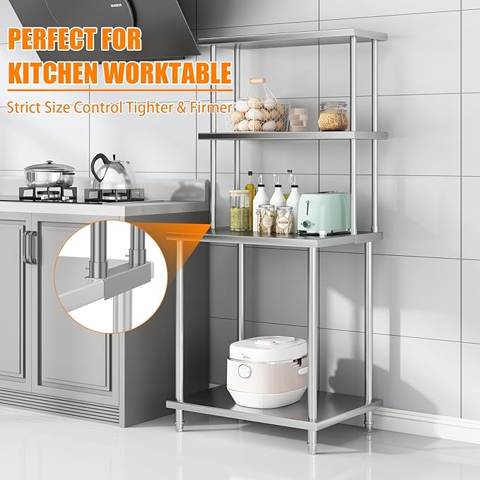 12 x 30 Stainless Steel Double Overshelf 2-Tier Adjustable Shelf for Prep Table Commercial Storage Rack over Oven Shelving for Kitchen Restaurant Food Truck Utility Room Dish Drying