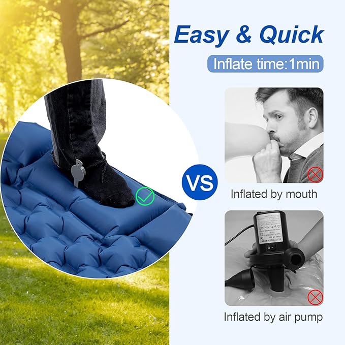 Night Cat Inflatable Double Sleeping Pad Mat Bed with Foot Pump and Double Pillow for Camping Backpacking Hiking Ultra-Light Compact Comfortable 77x 47
