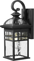 Emliviar Farmhouse 15 Inch Patio Wall Light Fixture 1-Light Outdoor Wall Light with Water Ripple Glass Black Finish DE281B BK-WP