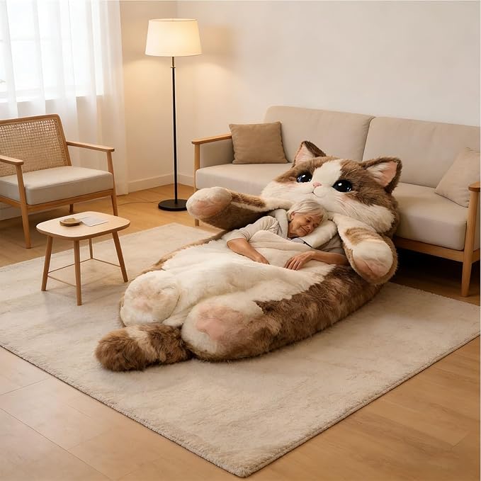 Fluffy Cat Sleeping Bag for Adults Humans Large Adult Soft Cat Sleeping Bag Animal Sleepings Bags for Adults Warm Blanket for Camping Travel Sleepovers Home