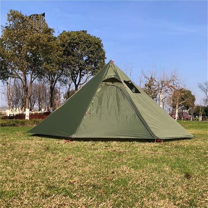 Ultralight 2 Person Tipi Hot Tent with Fire Retardant Stove Jack for Flue Pipes with 2 Doors Army Green