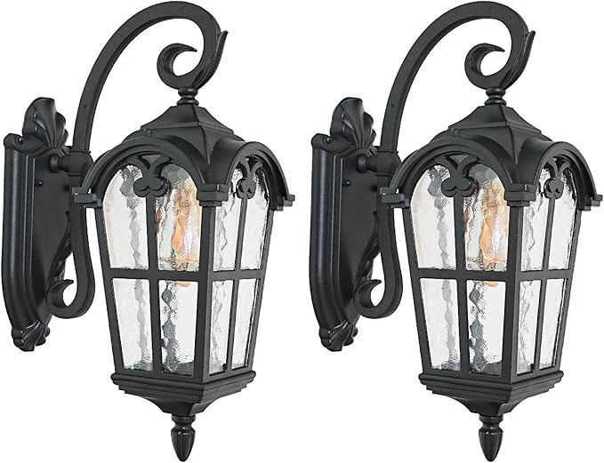 17.1'' H Aluminum Outdoor Wall Lights- Black Roman Style Waterproof &amp Anti-Rust Exterior Lighting Fixtures Hammered Outdoor Wall Lantern for Porch Doorway Garage Backyard 2 Pack