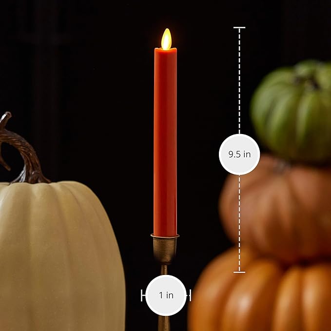 Luminara - Flameless Battery Operated Taper Candle - Harvest Pumpkin - Pack of 1-1x9.5 - LED Flickering Flame - Realistic Safe for Home Kids and Pets