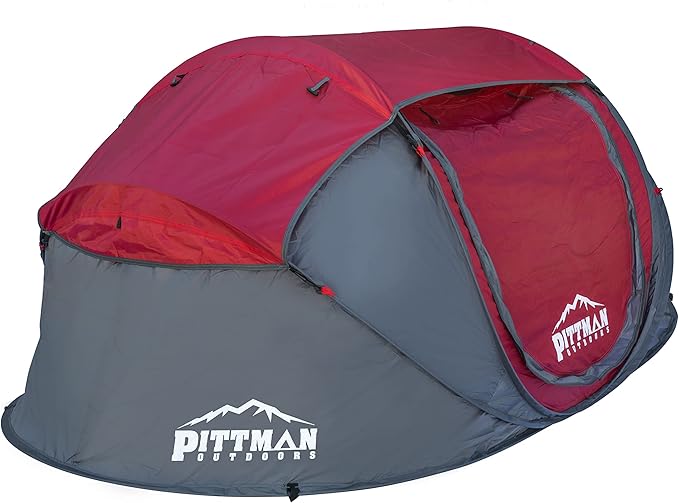 Pittman Outdoors PPI-POPUP4X Instant Set-up 4 Person Pop-up Tent with Large Mesh Window 9.02’ x 6.6’ x 3.2’ (Height) Red