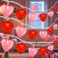 12Ft Red Pink Heart String Lights Valentine's Day Decorations Lights Outdoor Waterproof with 20 LED Clear Heart Light with Glitter for Home Door Fireplace Windows Fence Valentines Day Party Decor