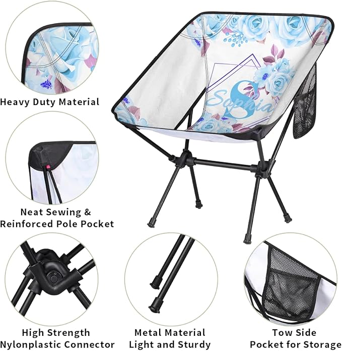 Camping Chair Personalized Backpacking Chair Lightweight Portable Folding Customized Name Chairs for Beach Sport Hiking (Light Blue Purple)