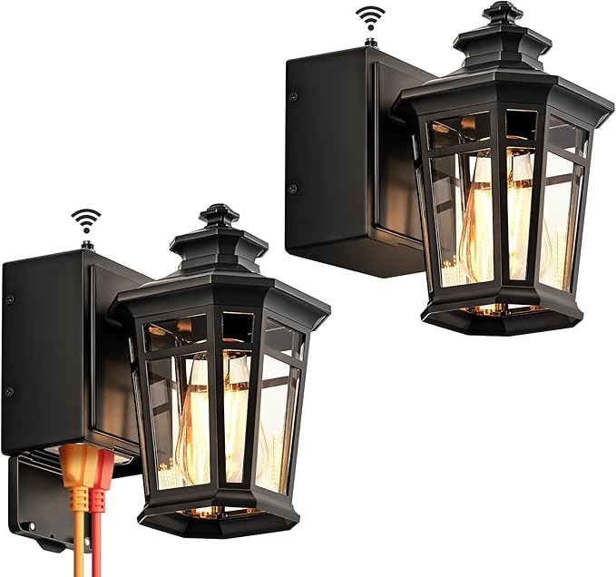 Gleamz Porch Lights with Outlet Black 2-Pack Dusk to Dawn Outdoor Lighting with GFCI Outlet 9in H Exterior Light Fixtures Waterproof Anti-Rust Outside Lights for HouseFront DoorGarageBackyard