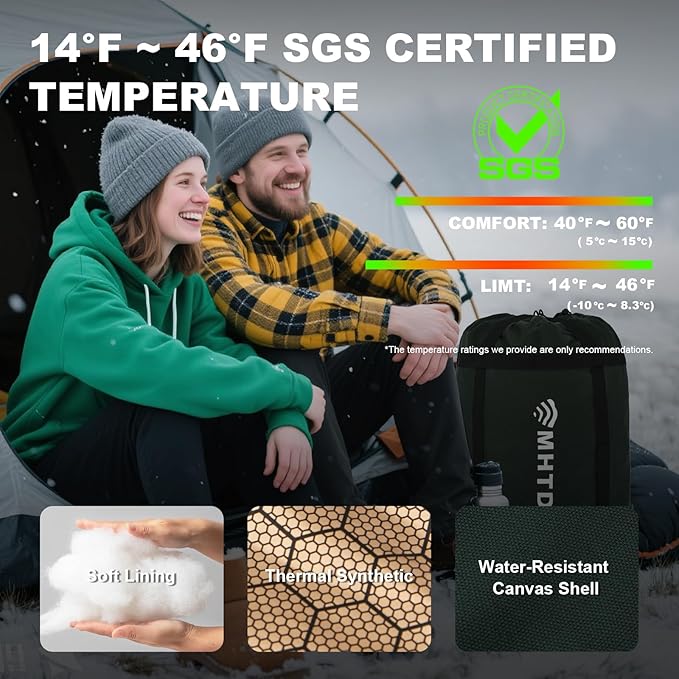 Double Sleeping Bag for Adults Cold Weather 0 Degrees Heavy Duty Two Person Sleeping Bag for Camping Cotton Canvas YKK Zipper Portable
