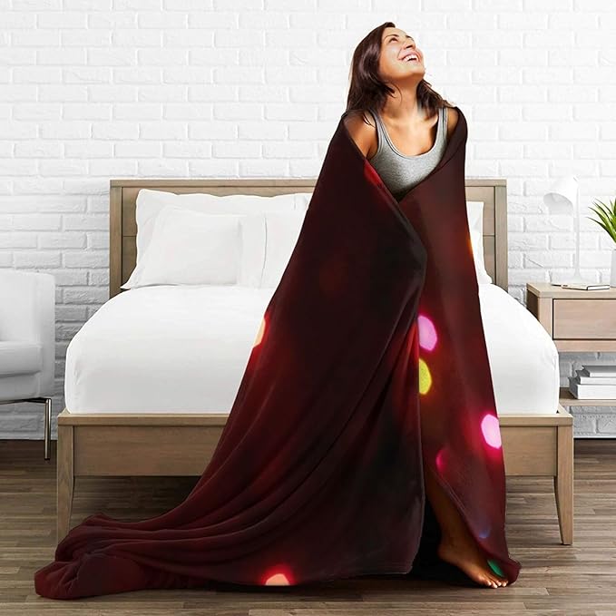 80X60 Christmas Lights Glowing Lightweight Flannel Blanket - Soft and Breathable Polyester Suitable for Travel Camping and Home Decoration