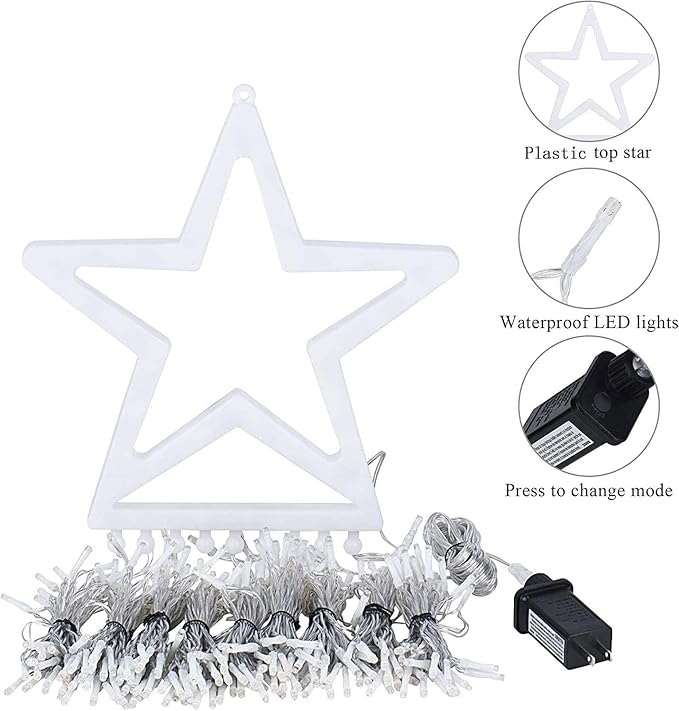 Outdoor Christmas Star String Lights 320 LED 11.5 ft Waterfall Tree Lights with 8 Lighting Modes for Indoor/Outdoor Yard Home Festival Party Xmas New Year Decor