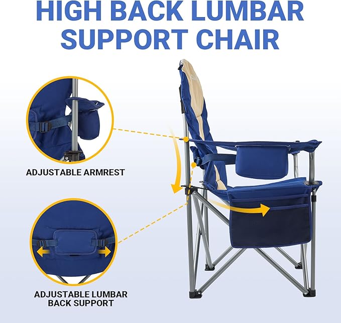 KingCamp KC2008 USCK Camping Chair Oversized 2 Pack-Navy/Beige