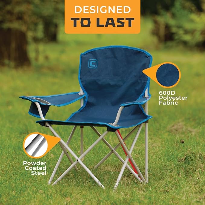 CORE Youth Quad Chair | Folding Chair with Cupholder for Indoor Home or Outdoor Camping | Perfect for Concert Seat Sports Beach Travel &amp Picnic (Blue)
