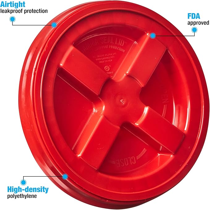 Gamma Seal Lids for 3.5 5 6 and 7 Gallon Buckets – Pack of 12 Red – Food Grade BPA Free Reusable Lids Made in USA