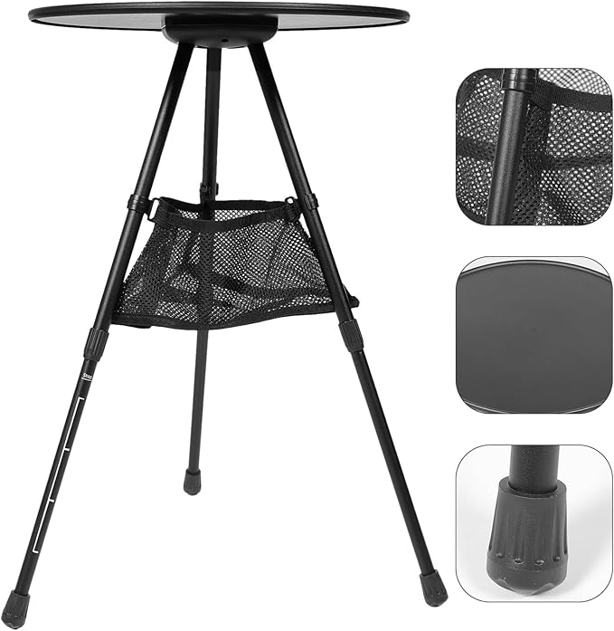 YARNOW Portable Camping Folding Table Adjustable Height Aluminum Alloy Round Table with Mesh Storage Bag Lightweight Outdoor Picnic and Hiking