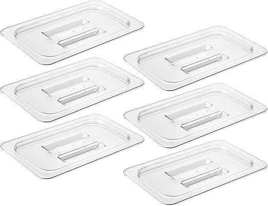 CURTA 6 Pack NSF Food Pan Cover 1/4 Size Clear Polycarbonate Lid with Handle for Commercial Food Pan Dishwasher &amp Freezer Safe Plastic Clear