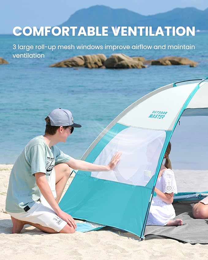 OutdoorMaster Beach Tent for 3/4/6/8 Person - Easy Setup Sun Shade Shelter Portable Beach Shade Sun Canopy with UPF 50+ UV Protection Removable Skylight Family Size