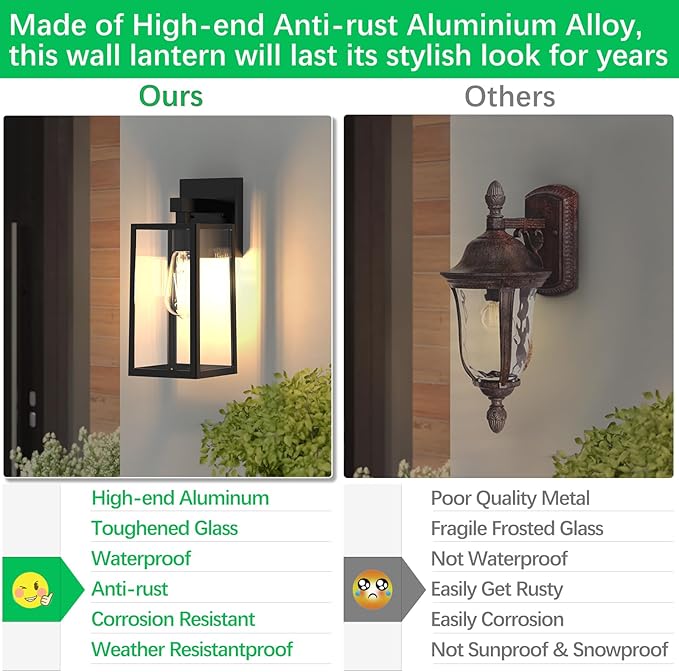 MAXvolador Outdoor Wall Lantern Exterior Waterproof Wall Sconce Light Fixture Black Anti-Rust Mount Light with Clear Glass E26 Base Wall Lamp