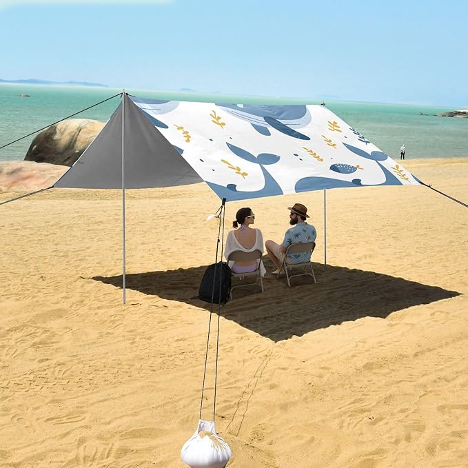 Seamless Pattern of Happy Whale Camping Sun Shelter Beach Tent Portable Beach Sun Shade Outdoor Canopy for Camping Trips Fishing Picnic